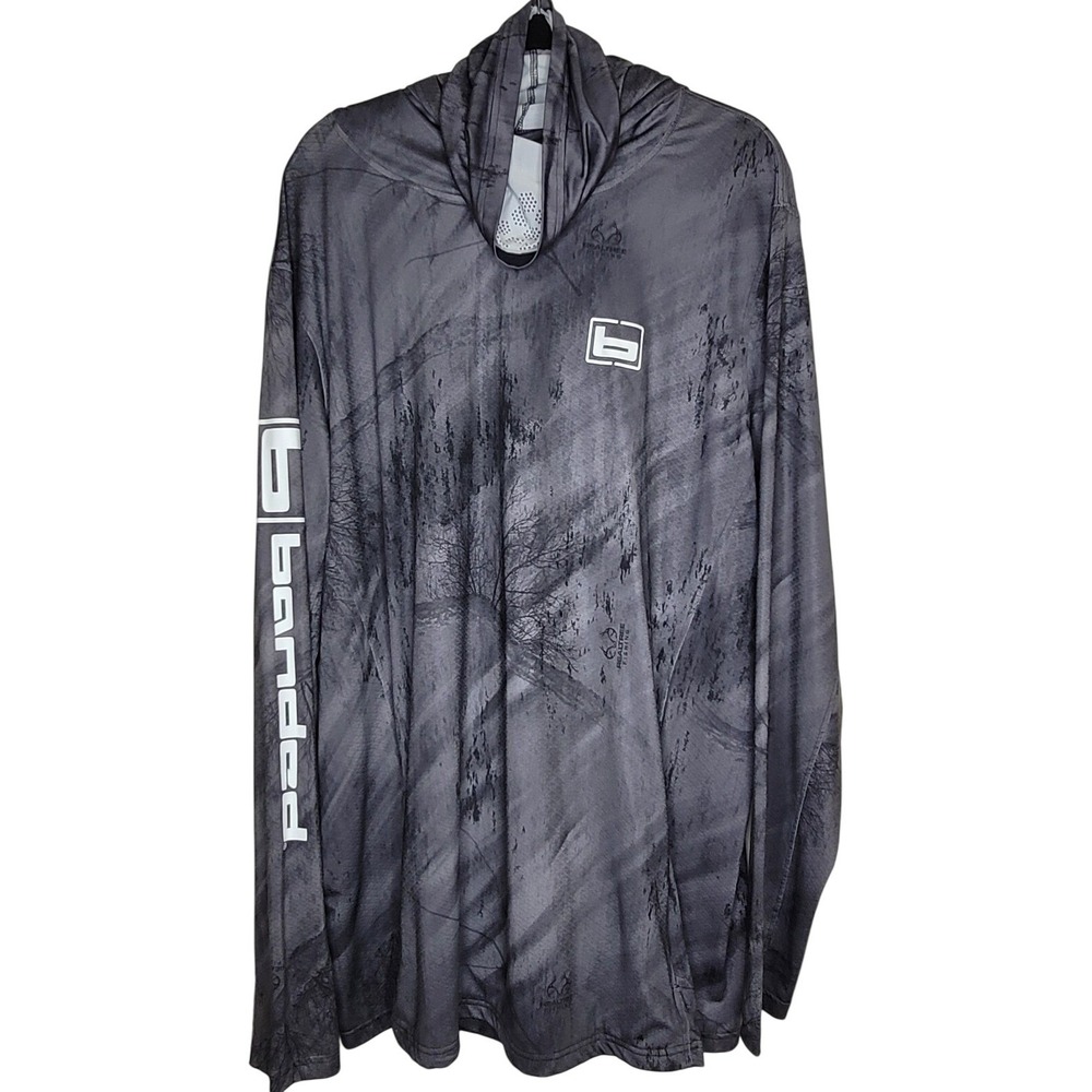 Banded Realtree Mossy Oak Fishing Hooded Long Sleeve T-Shirt 3XL Blackfin Gray